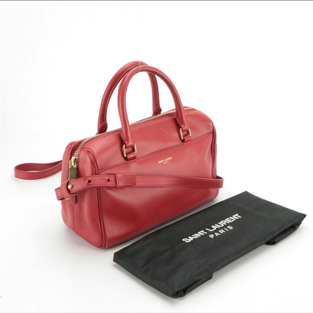 SAINT LAURENT Classic Two-WayBaby Duffle Bag in Cherry Red Leather